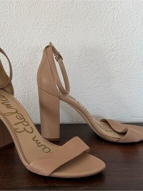 Ankle-Strap Block Heel Sandals in Nude